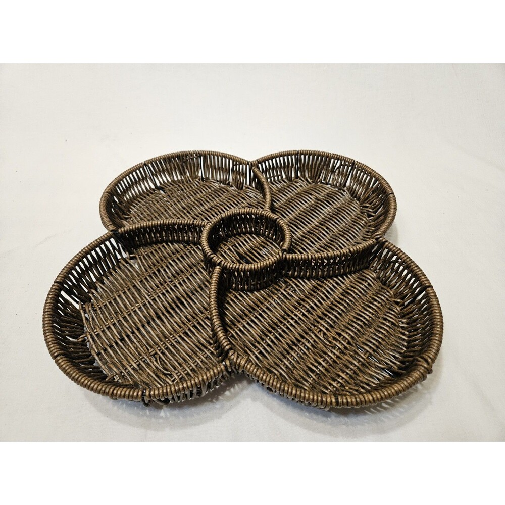 Wicker Woven Serving Tray 16" Lazy Susan 5 Compartment Chip  Veggie Charcuterie